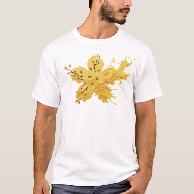 Zeitgenössisches ABSTRACTES BLUMEN Statement Desig T-Shirt (Vorderseite)
