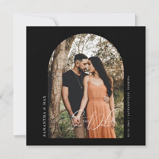 Zeitgenössisches Arch-Foto Save the Date schwarz (Vorderseite)