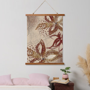 Zeitgenössisches Beige Burgundy Abstrakt Wandteppich Mit Holzrahmen