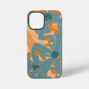 Zeitgenössisches Blattdesign in Pfirsich-Handyhüll iPhone 12 Mini Hülle