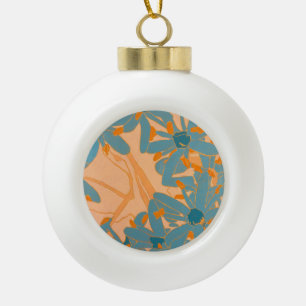 Zeitgenössisches Blattdesign in Pfirsich Keramik Kugel-Ornament