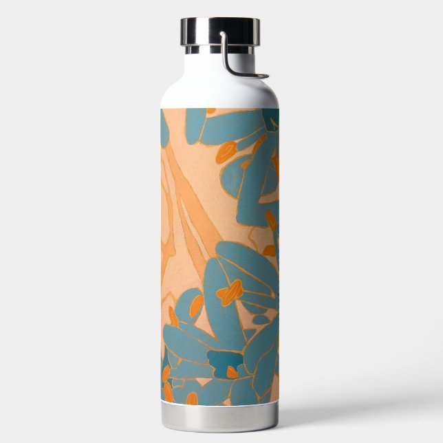 Zeitgenössisches Blattdesign in Pfirsich  Trinkflasche (links)