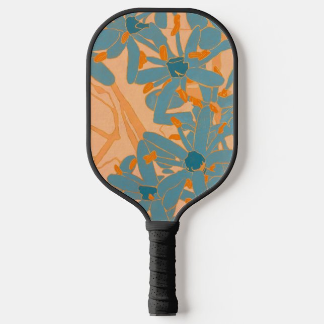 Zeitgenössisches Blattdesign Pfirsich Pickleball Schläger (Vorderseite)