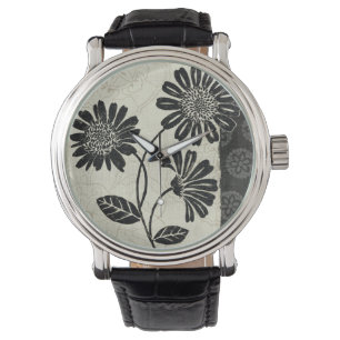 Zeitgenössisches Blumen in Schwarzweiss Armbanduhr