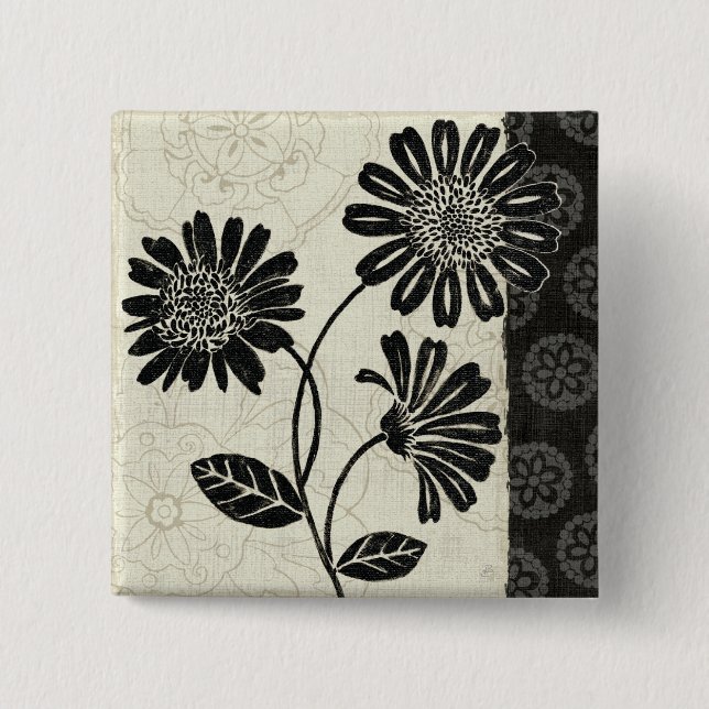 Zeitgenössisches Blumen in Schwarzweiss Button (Vorderseite)
