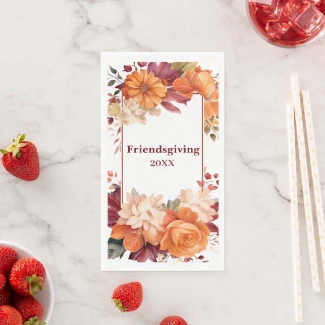 Zeitgenössisches burgundy Floral Friendsgiving Pap Serviette (Beispiel)