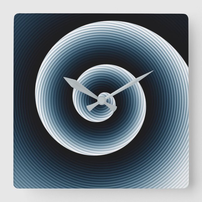 Zeitgenössisches Deep Blue Stilvoll Twirl Muster Quadratische Wanduhr (Vorderseite)