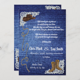 Zeitgenössisches Denim, Stiefel u. Spitze-Hochzeit Einladung
