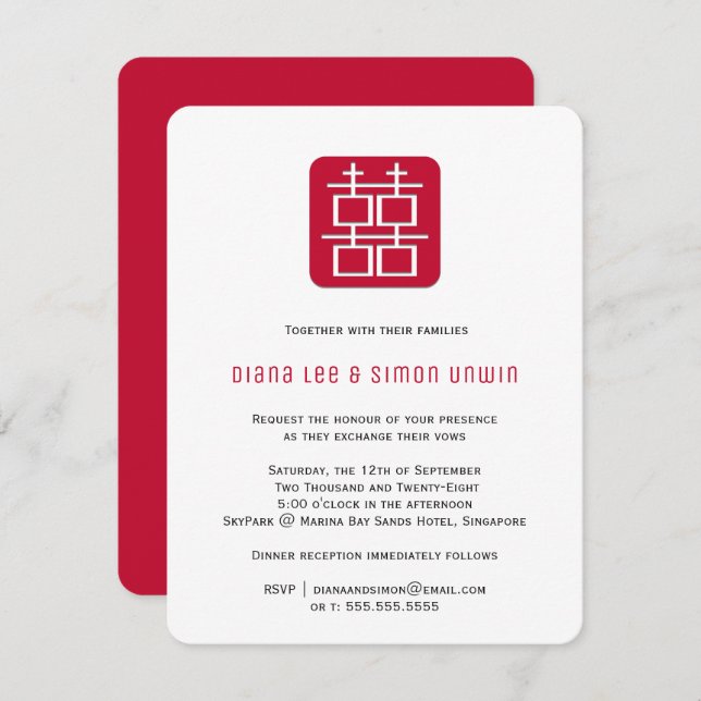 Zeitgenössisches doppeltes Glück | Chinesische Hoc Einladung (Vorne/Hinten)