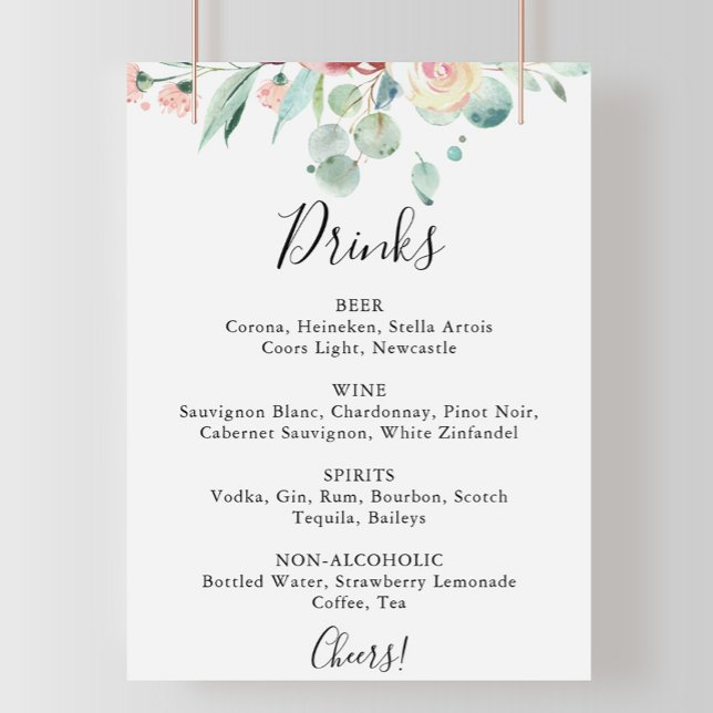 Zeitgenössisches Eukalyptus Wedding Drinks Menü-Ze Poster (Von Creator hochgeladen)