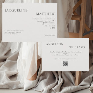 Zeitgenössisches Forever You Beige QR Code Hochzei Einladung