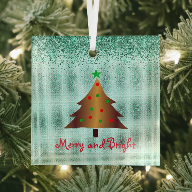 Zeitgenössisches Gold Grün und Roter Weihnachtsbau Ornament Aus Glas (Insitu)