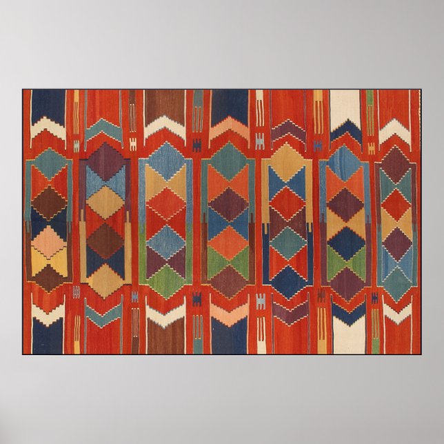 Zeitgenössisches Kilim Pattern Orange Blue Green Poster (Vorne)