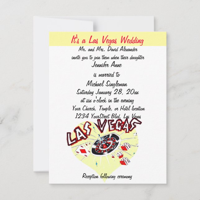 Zeitgenössisches Las Vegas Hochzeitsherz Einladung (Vorderseite)