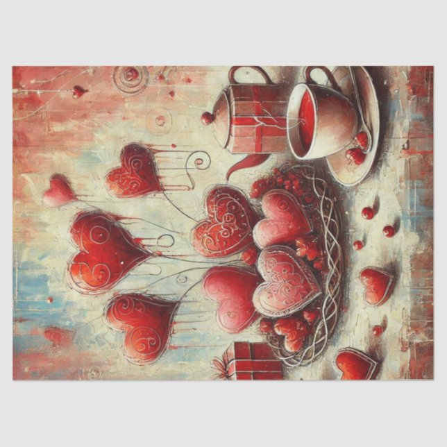 Zeitgenössisches rotes Herz gestrichenes Gewebe Seidenpapier (Vorderseite)