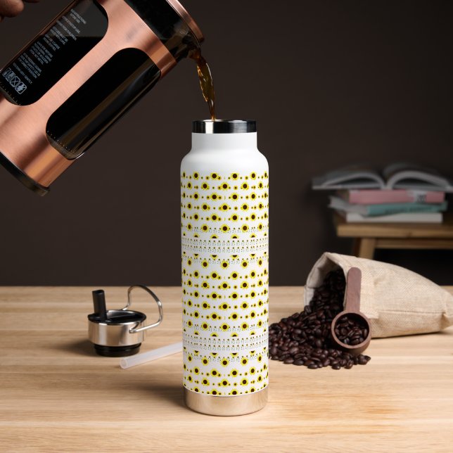 Zeitgenössisches Rustikales Sonnenblumenmuster Trinkflasche (Kaffee)