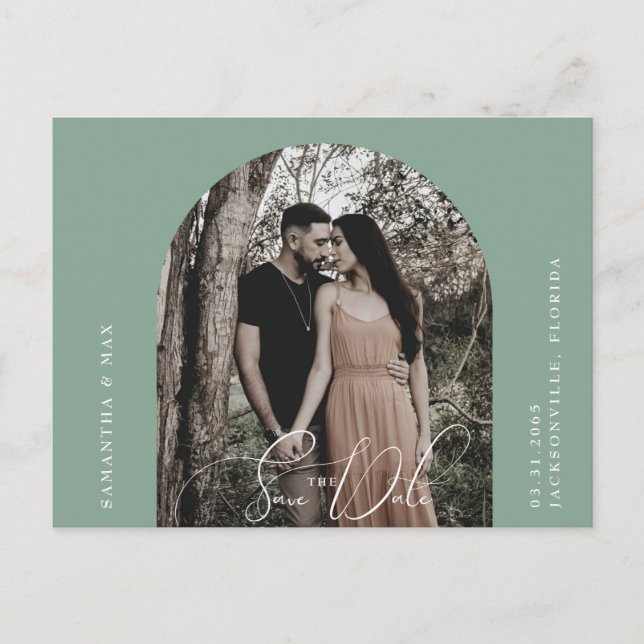 Zeitgenössisches Sage Arch Foto Save the Date schw Postkarte (Vorderseite)
