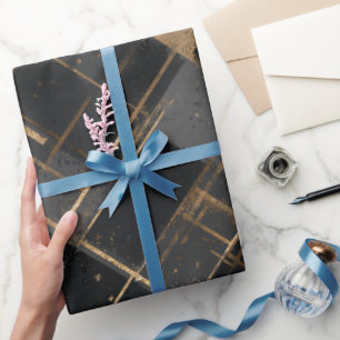 Zeitgenössisches Schwarz-Gold-Geometrisches-Abstra Geschenkpapier