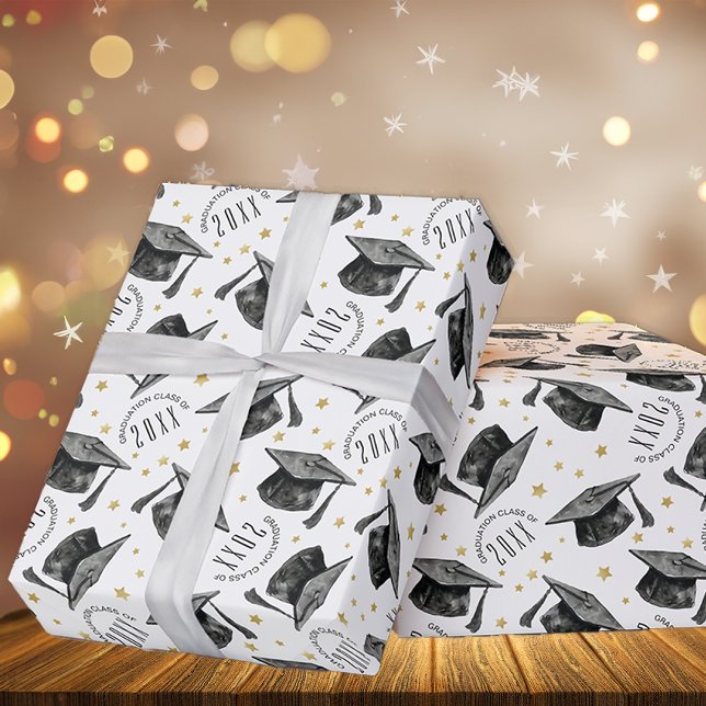Zeitgenössisches Schwarz-Weiß-Abschluss-Umschlagpa Geschenkpapier (Graduation Gift Wrap)