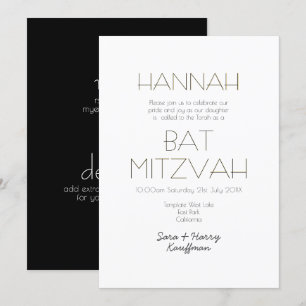 Zeitgenössisches Schwarz-weißes BAT MITZVAH Classi Einladung