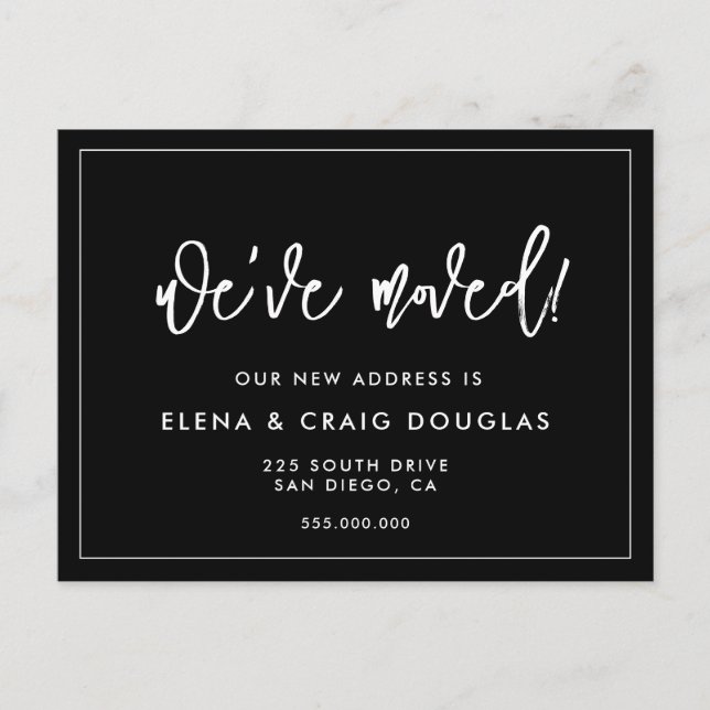 Zeitgenössisches Schwarz Wir haben neue Adresse ve Postkarte (Vorderseite)