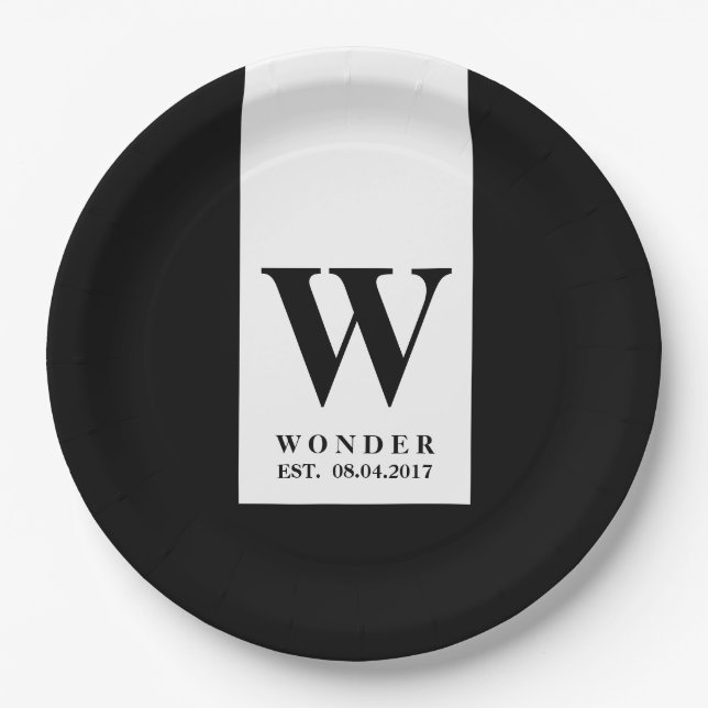 Zeitgenössisches schwarzes Monogramm | Minimalisti Pappteller (Vorderseite)