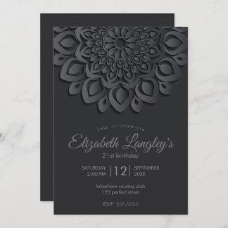 Zeitgenössisches schwarzes Papier schneiden Mandal Einladung