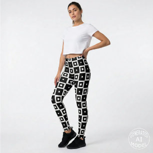Zeitgenössisches trendiges Schwarz-Weiß-Quadratmus Leggings