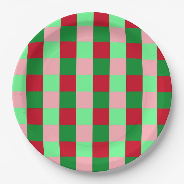 Zeitgenössisches Weihnachten Schachbrettmuster  Pappteller (Vorderseite)