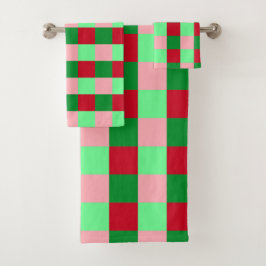 Zeitgenössisches Weihnachts-Schachbrettmuster  Badhandtuch Set