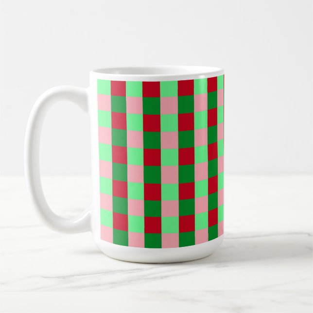 Zeitgenössisches Weihnachts-Schachbrettmuster  Kaffeetasse (Links)