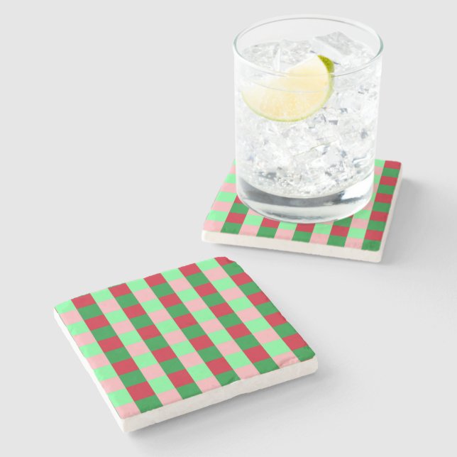 Zeitgenössisches Weihnachts-Schachbrettmuster  Steinuntersetzer (Seitenansicht)