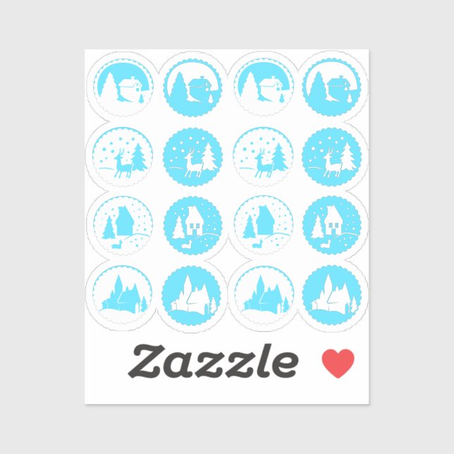 Zeitgenössisches Weihnachtsfest Set Eisblau Aufkleber (Blatt)