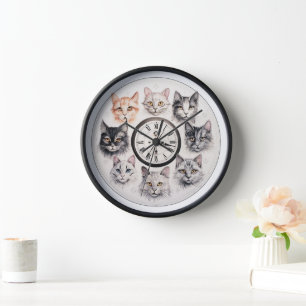 Zeitgesteuerte Uhr: Adorable Cat Faces Design Uhr