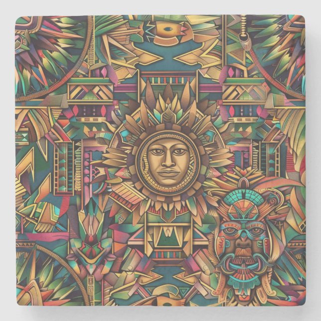 Zeitlos blau "Lebhaftes historisches Emblem" Marmo Steinuntersetzer (Vorderseite)