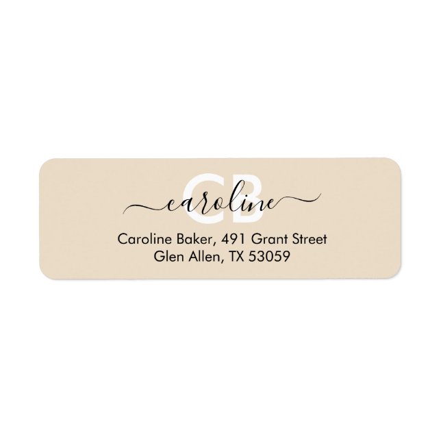 Zeitlos - Elegantes Cream Monogram Address Label (Vorne)