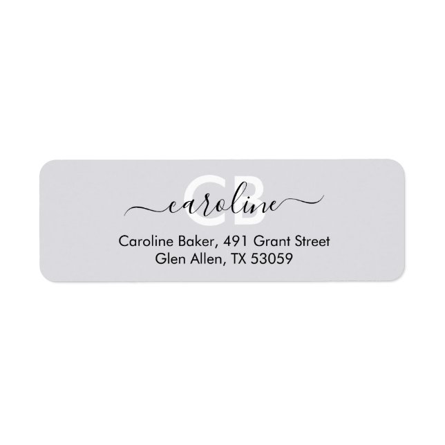 Zeitlos — Moonlit Grau Monogram Address Label (Vorne)
