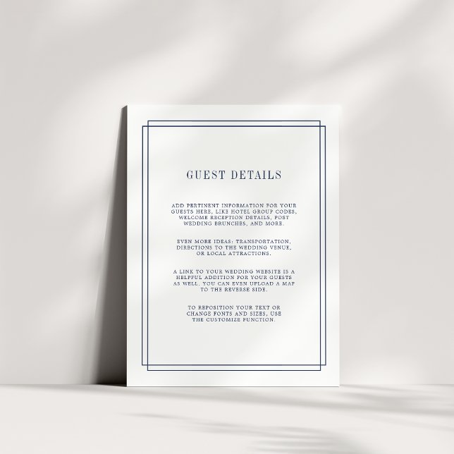 zeitlos | Navy Wedding Guest Details Card Begleitkarte (Von Creator hochgeladen)