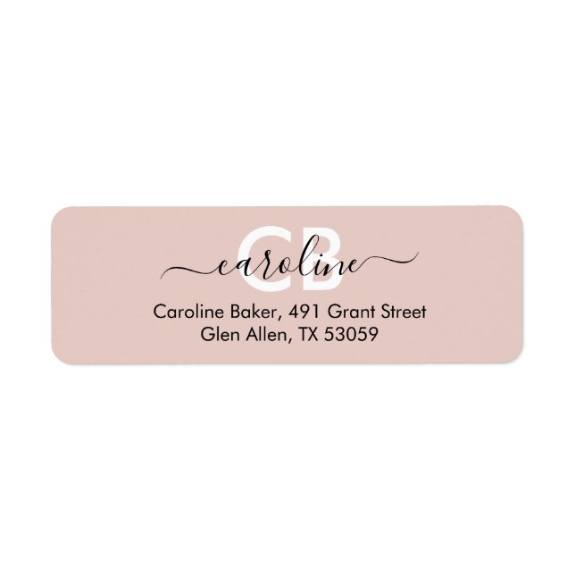 Zeitlos — Rosy Beige Monogram Address Label (Vorne)