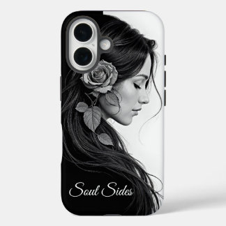 Zeitlos Schwarz-weiße, dramatische Blumenhaare iPhone 16 Hülle