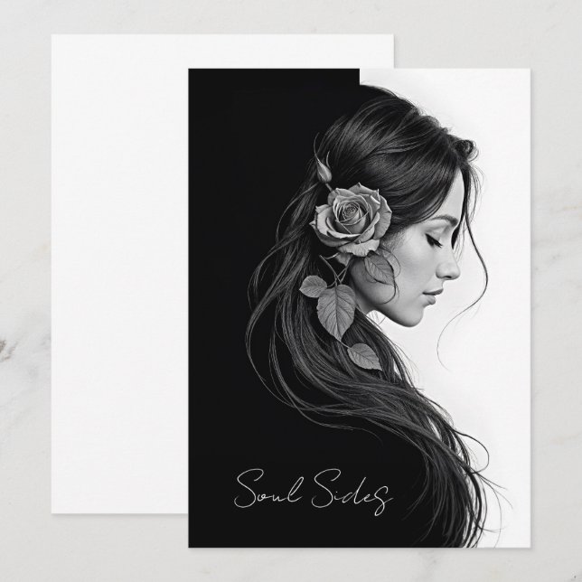 Zeitlos Schwarz-weiße, dramatische Blumenhaare Einladung (Vorne/Hinten)