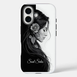 Zeitlos Schwarz-weiße, dramatische Blumenhaare iPhone 16 Hülle