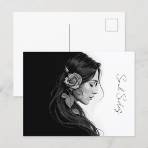 Zeitlos Schwarz-weiße, dramatische Blumenhaare Postkarte