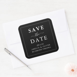 Zeitlos schwarze minimalistische Hochzeit - Termin Quadratischer Aufkleber