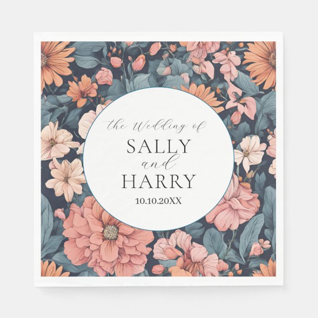 Zeitlos: Vintag verblasste Rose Hochzeitsdruck Serviette (Vorderseite)