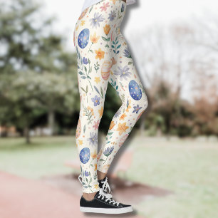 Zeitlose Aquarell-Pastell-Hasen-Blumen-Ostereier Leggings