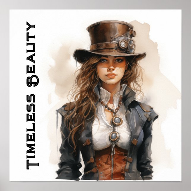 Zeitlose Beauty Steampunk Young Woman Poster (Vorne)