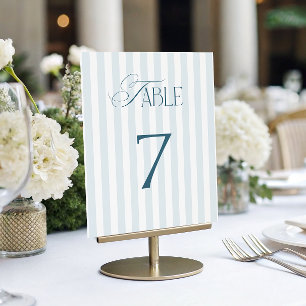 Zeitlose blaue Streifen Hochzeit Tisch Nummer 7 Sc Einladung