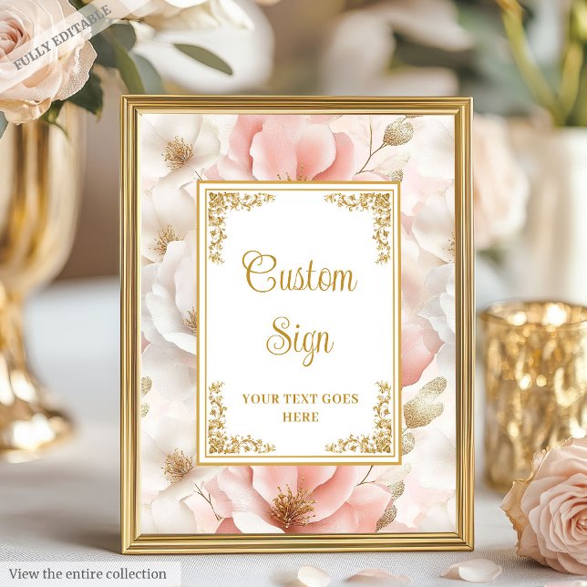Zeitlose Blume mit Blütenpracht und goldfarbenes S Poster (Timeless blush flowers & gold elegant custom sign)