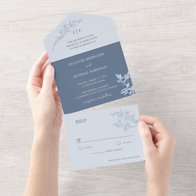 Zeitlose Blume Monogram Wedding All In One Einladung (Abreißen)